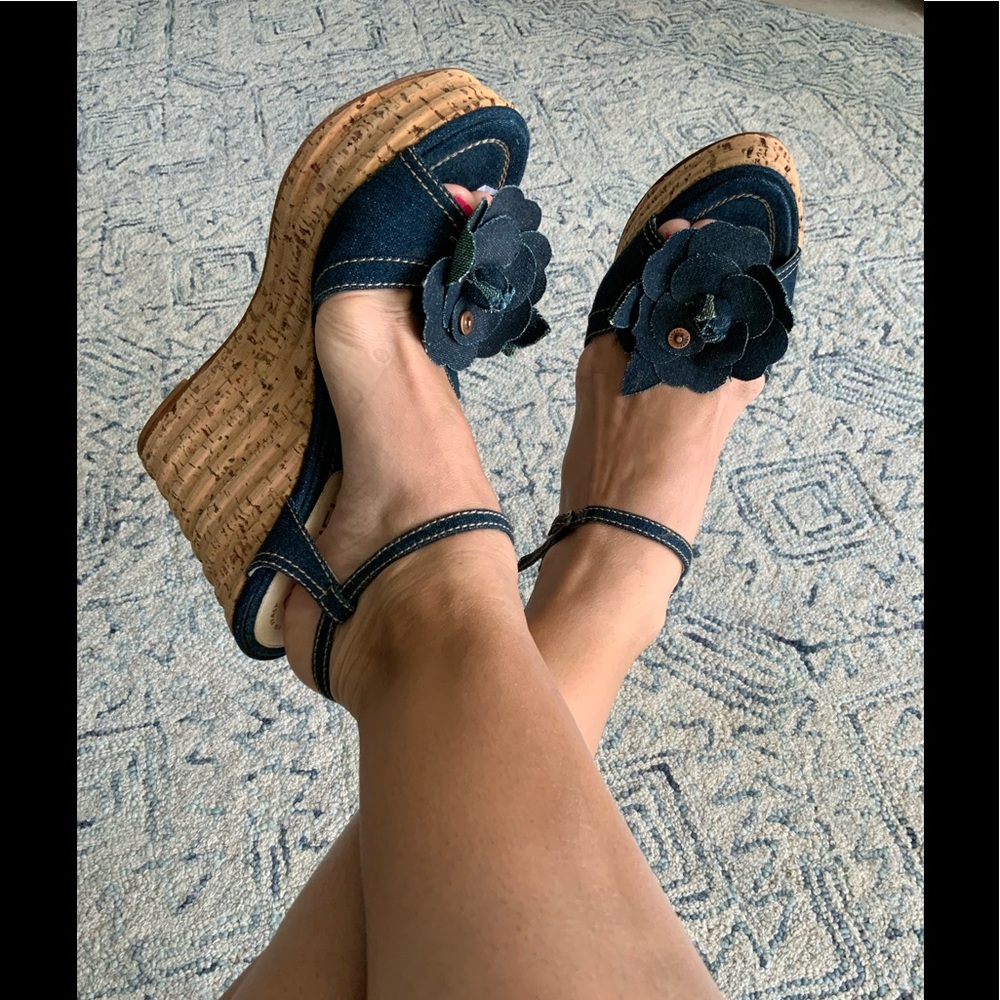 Authentic Chanel Summer Denim Platform Wedge 40
